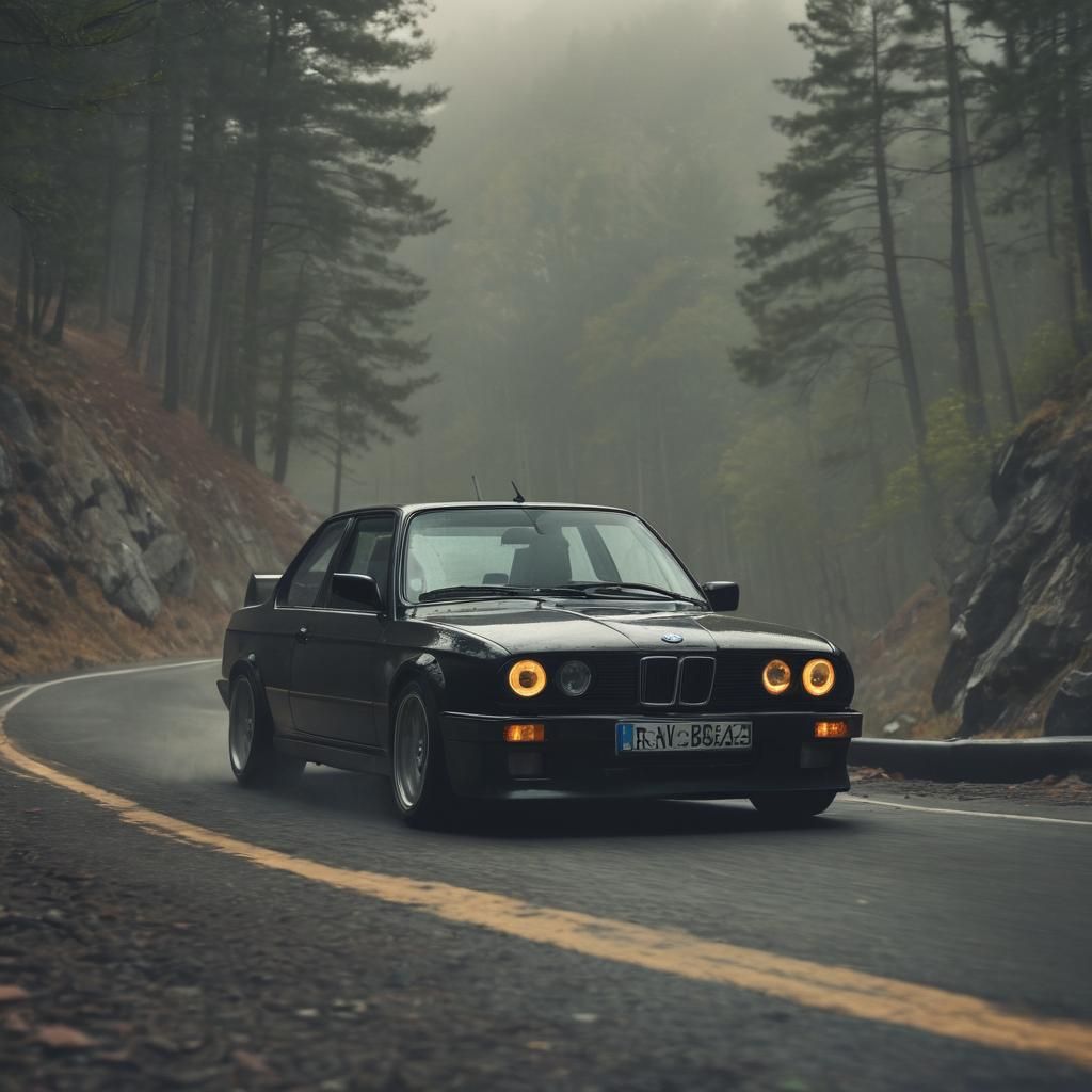 Black BMW E30 M3 Races Down Mountain Road