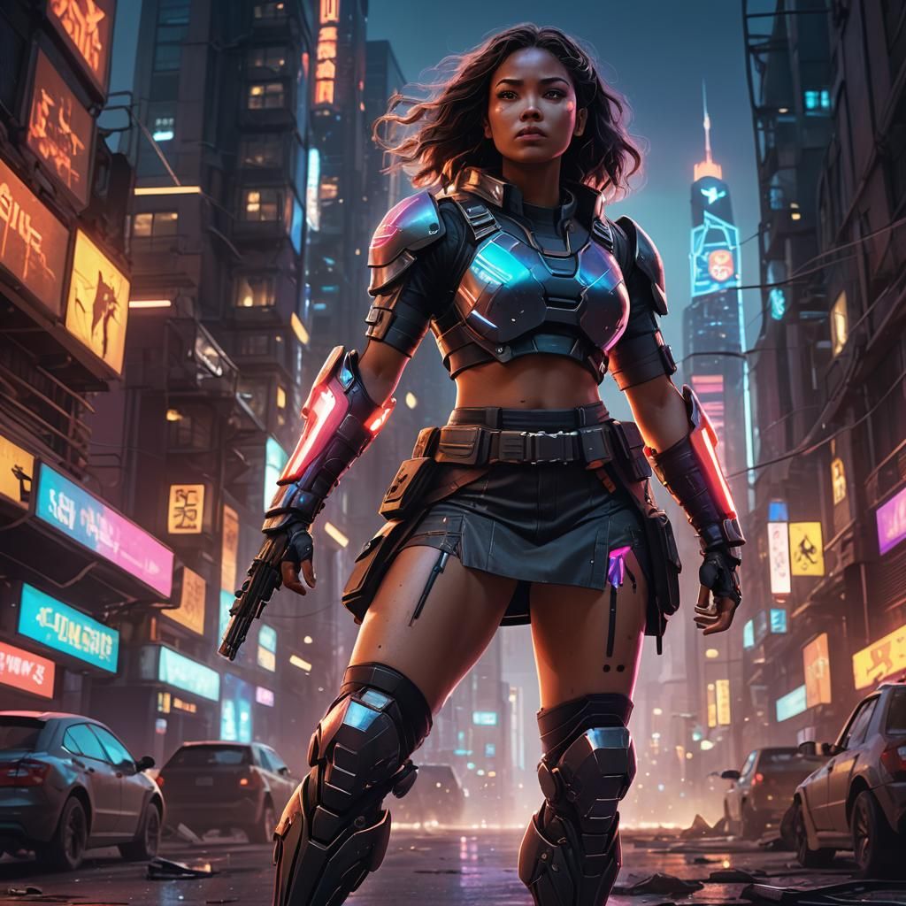 Sci-Fi Warrior in Post-Apocalyptic Cityscape