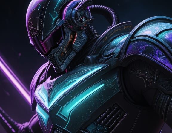 Alien in Intricate Armor, Vibrant Splash Art