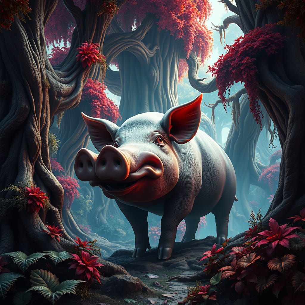 Ethereal Fantasy Pig in Dreamlike Landscape