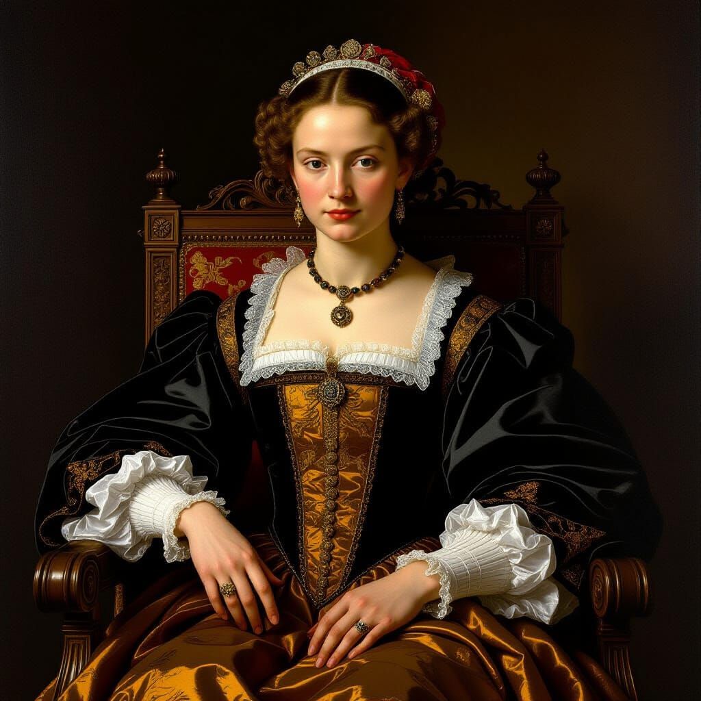 Renaissance Woman in Baroque Setting, Dramatic Portrait