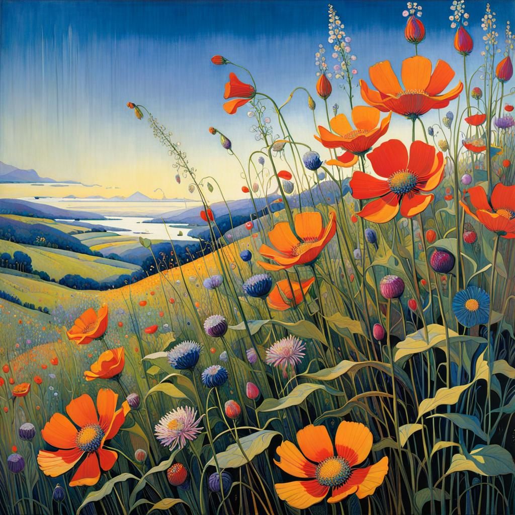 Vibrant Wildflowers Flourish in Whimsical, Intricately Detai...