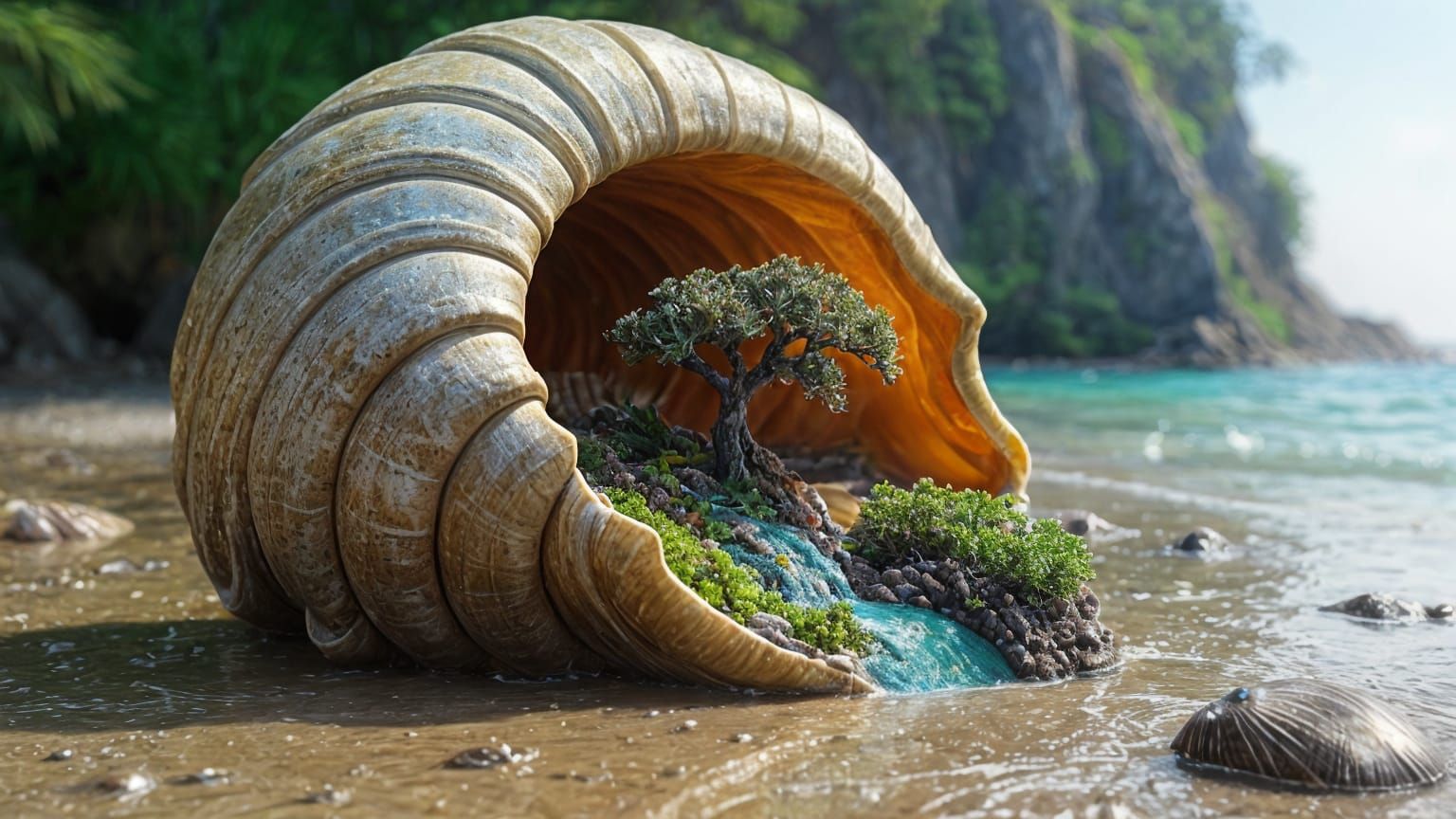 Garden of Eden Diorama Inside Nautilus Shell