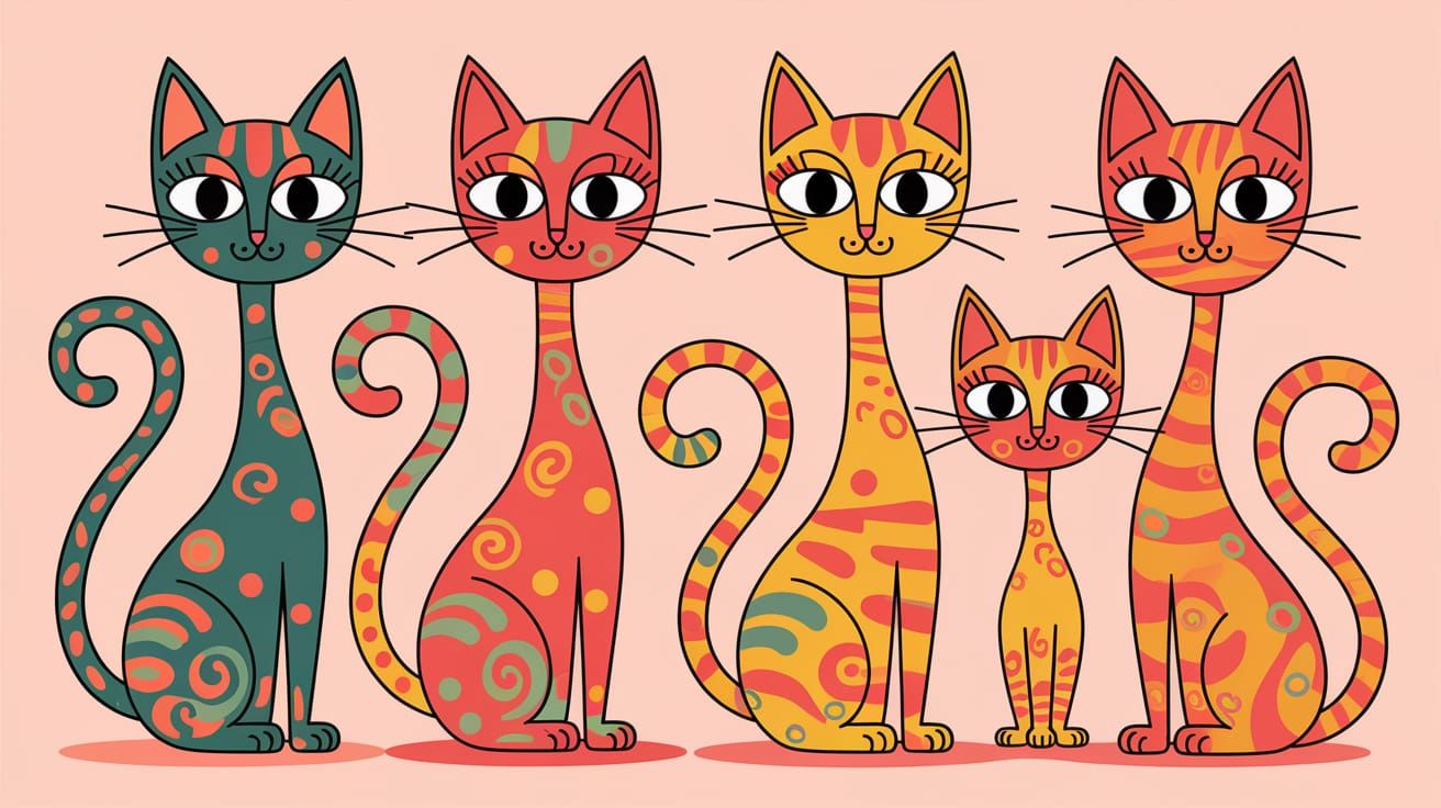 Vibrant Abstract Cats in Whimsical Surreal Style