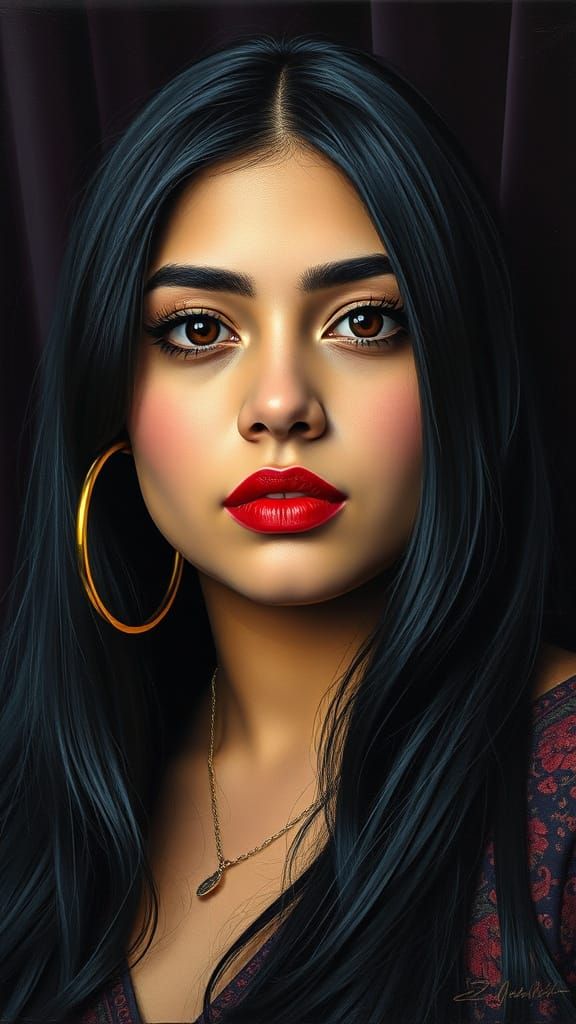 Elegant Iranian Woman in Polychromatic Oil Painting Style