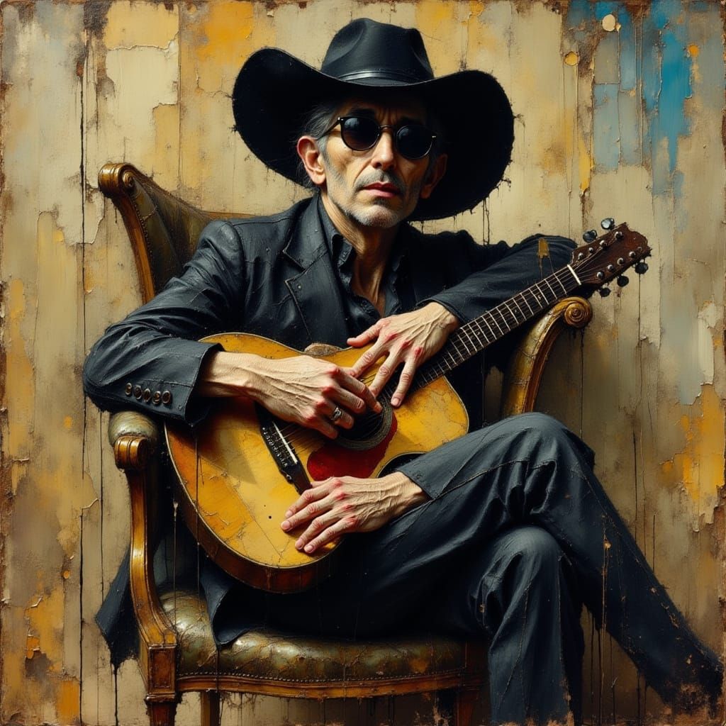 Leonard Cohen in Black Hat: Ink Drawing Portrait