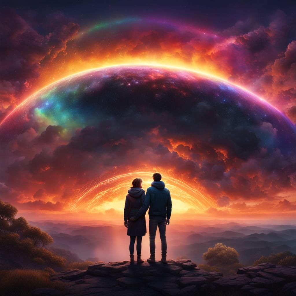 Couple Gazing into Black Hole at Sunset