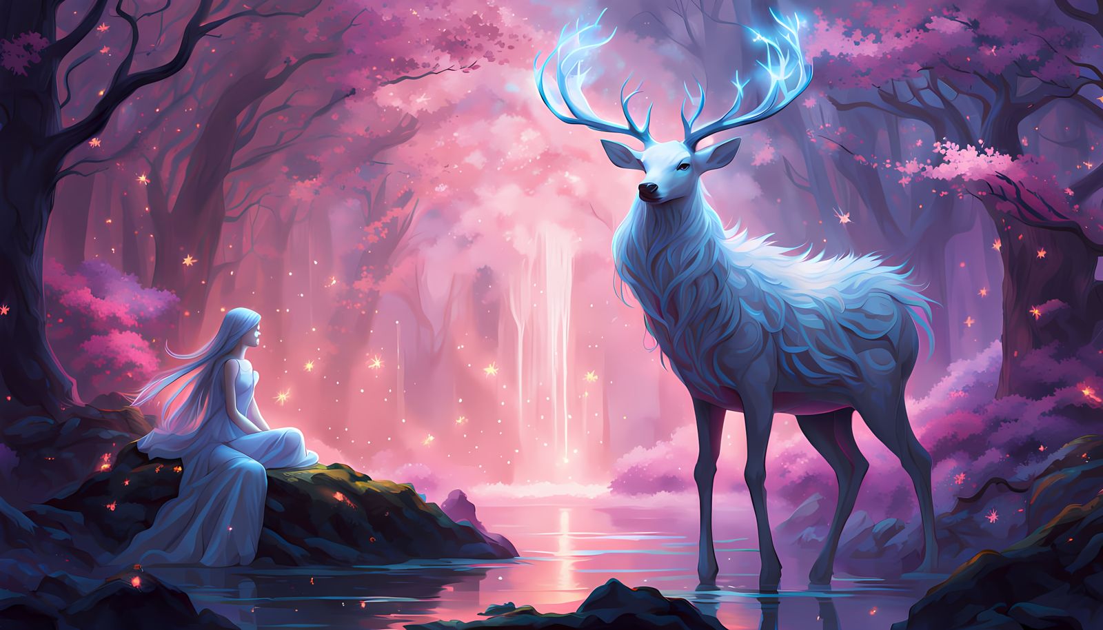 Mystical Forest Encounter in Vibrant Digital Painting