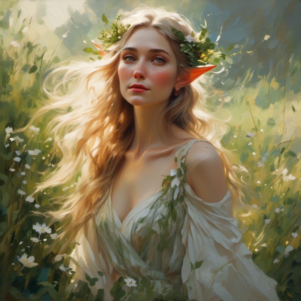Portrait of an Elf in a Sunny Meadow