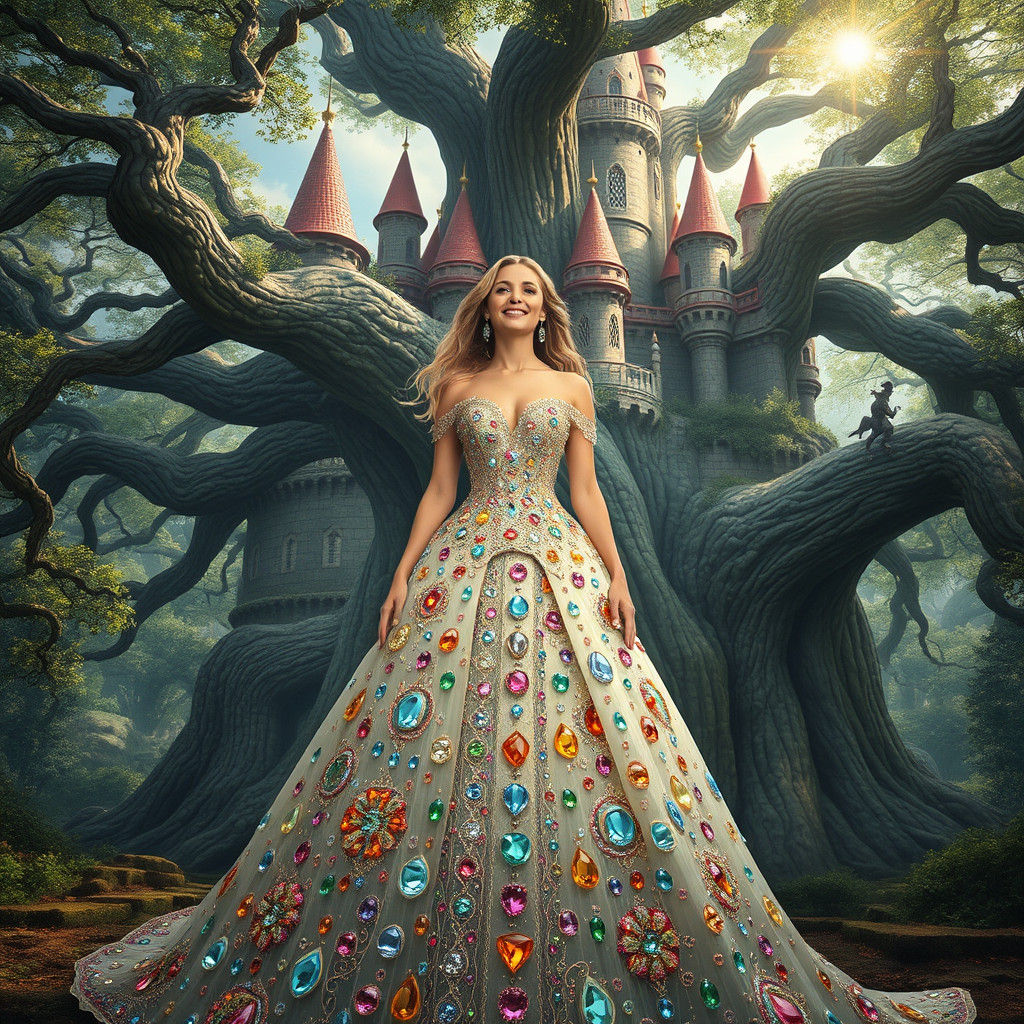 Gemstone Woman and Tree Castle, Klimt-Froud Style