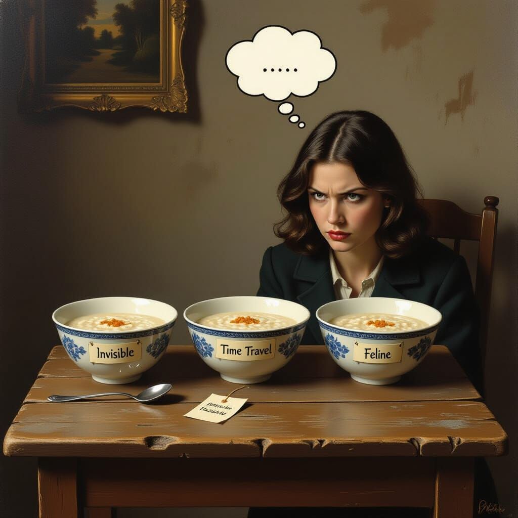 Magritte-Inspired Scene of Porridge Bowls and a Choice