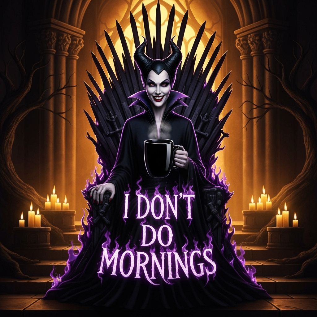Maleficent Sits on Iron Throne With 'No Mornings' Mug