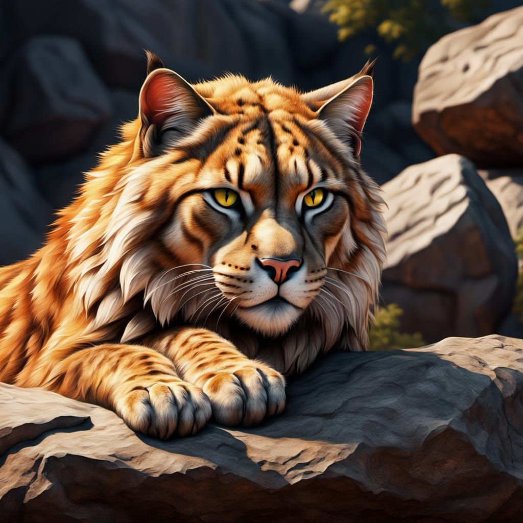 Saber-Toothed Cat Resting: Hyper-Realistic Wildlife Art