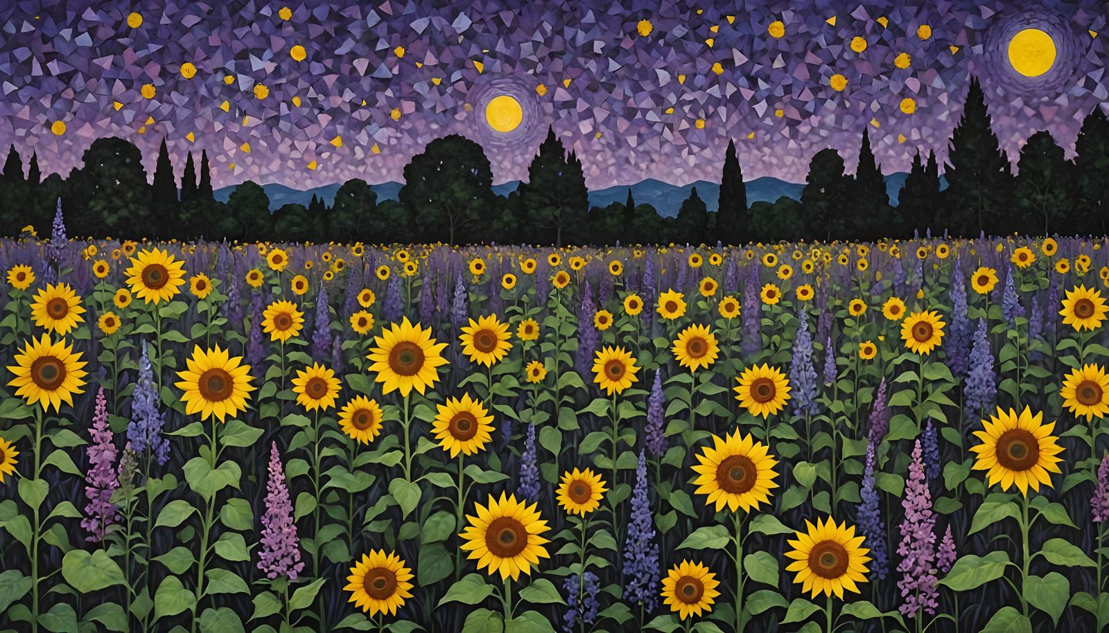 Eerie Meadow with Strange Creatures and Flowers