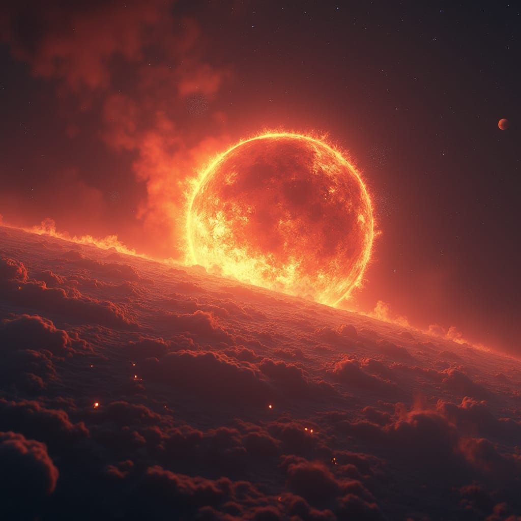 Burning World in Space: Apocalyptic Planet Engulfed in Flame...