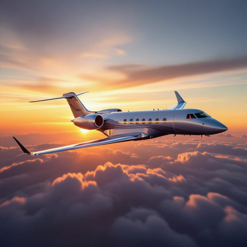 Silver Gulfstream G550 in Right Banking Turn