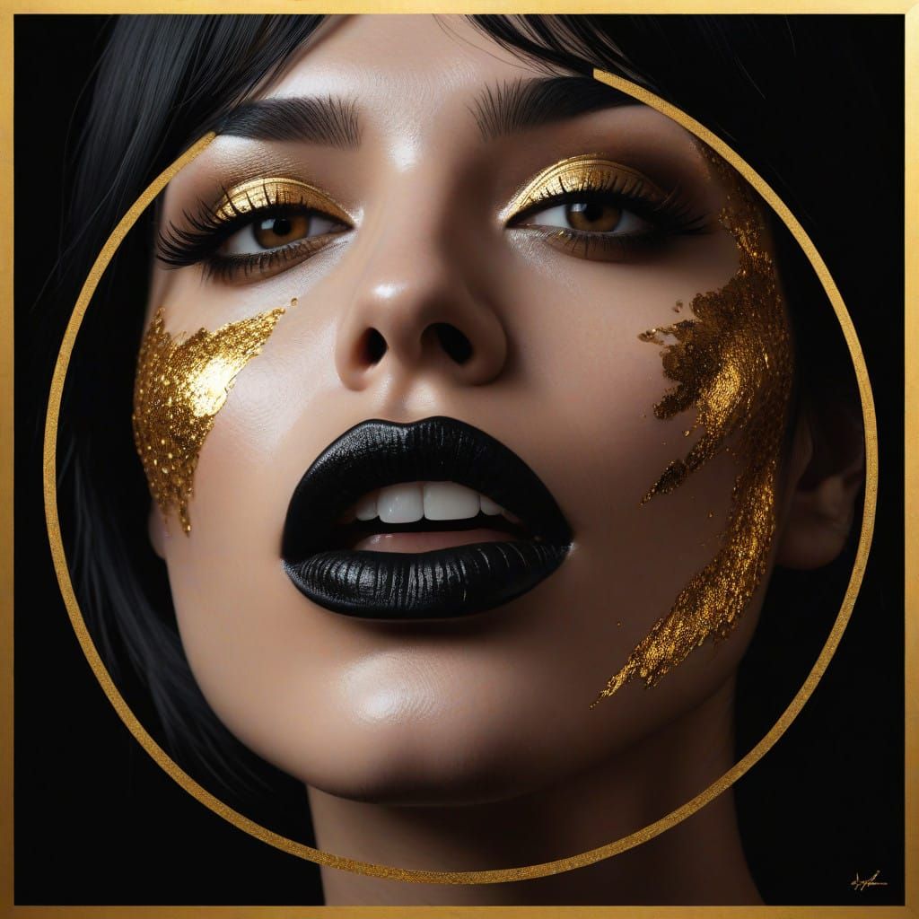 Hyperrealistic Pop Portrait of a Young Woman in Black and Go...