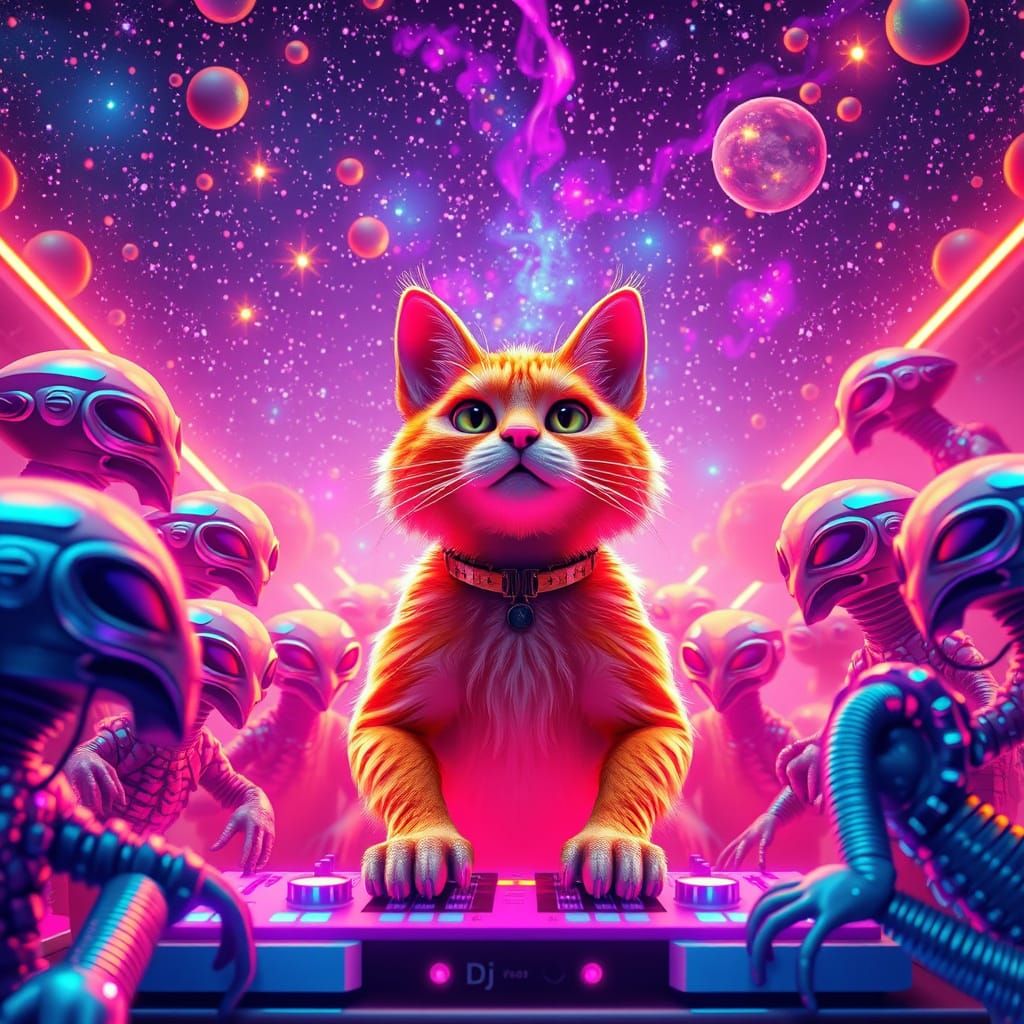 Stunning Cosmic Rave Scene in Hyper-Realistic 3D Digital Art