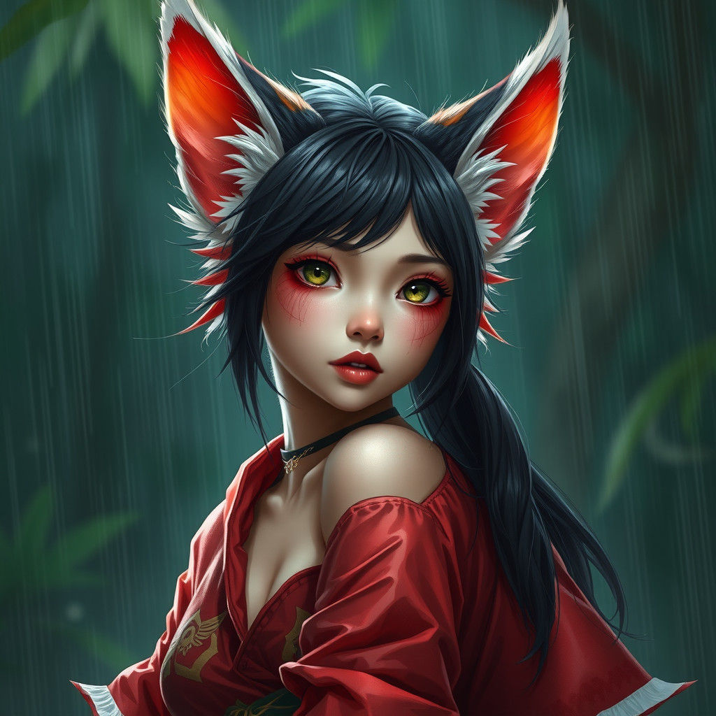 Cat Beastkin in Rain: Hyperrealistic Splash Art