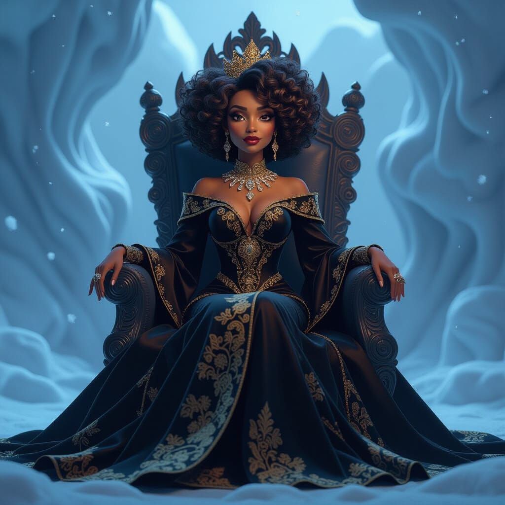 Regal Somali Queen on Throne in Dark Fantasy Scene
