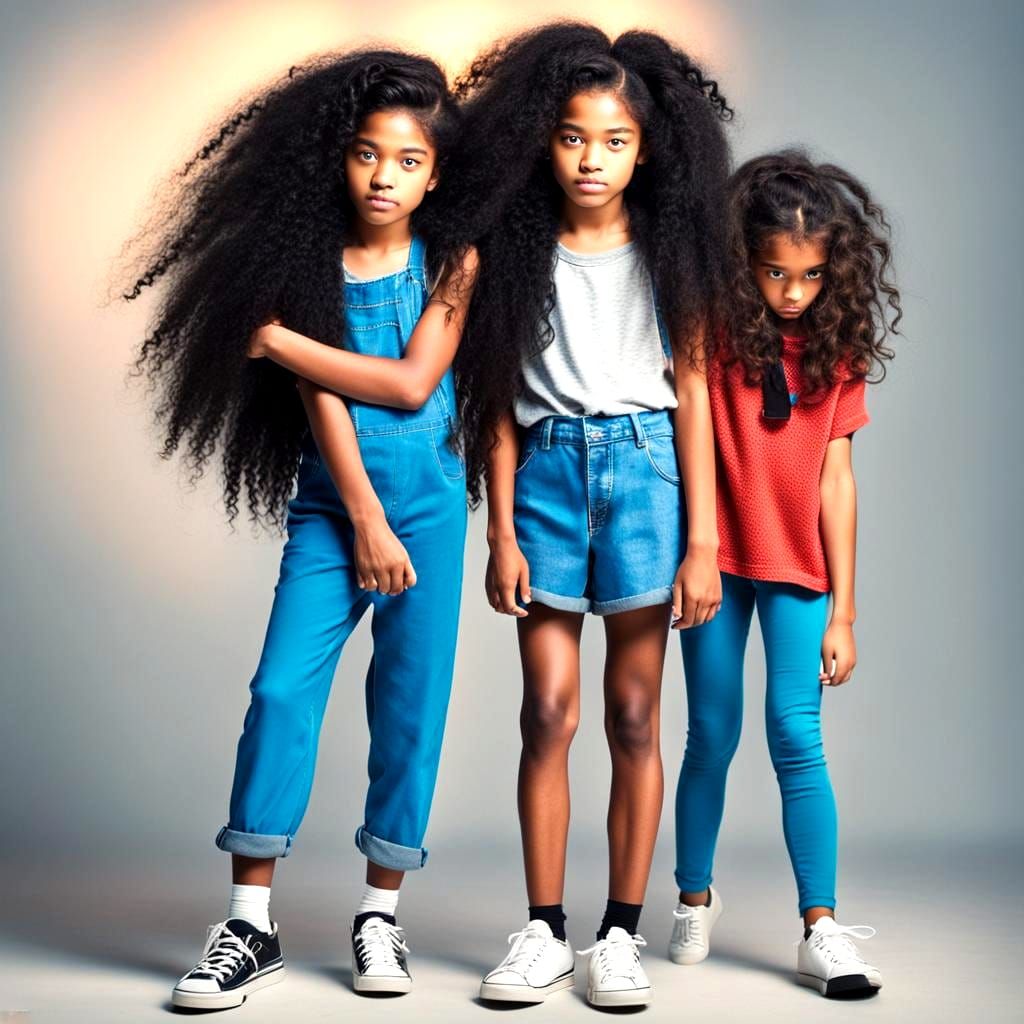 Beautiful Young Sisters with Curly Hair and Blue Eyes