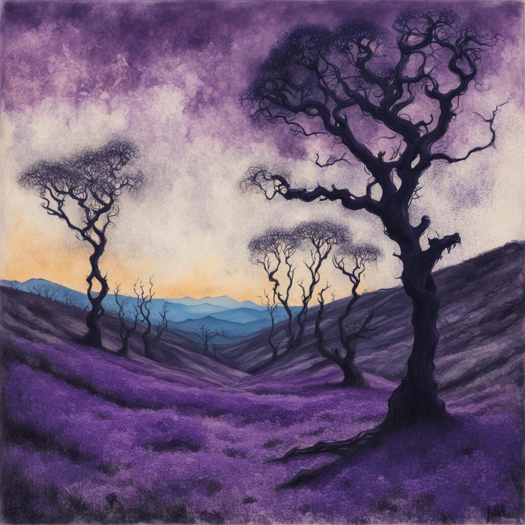 Santa Monica Mountains Sunrise in Cyanotype Style