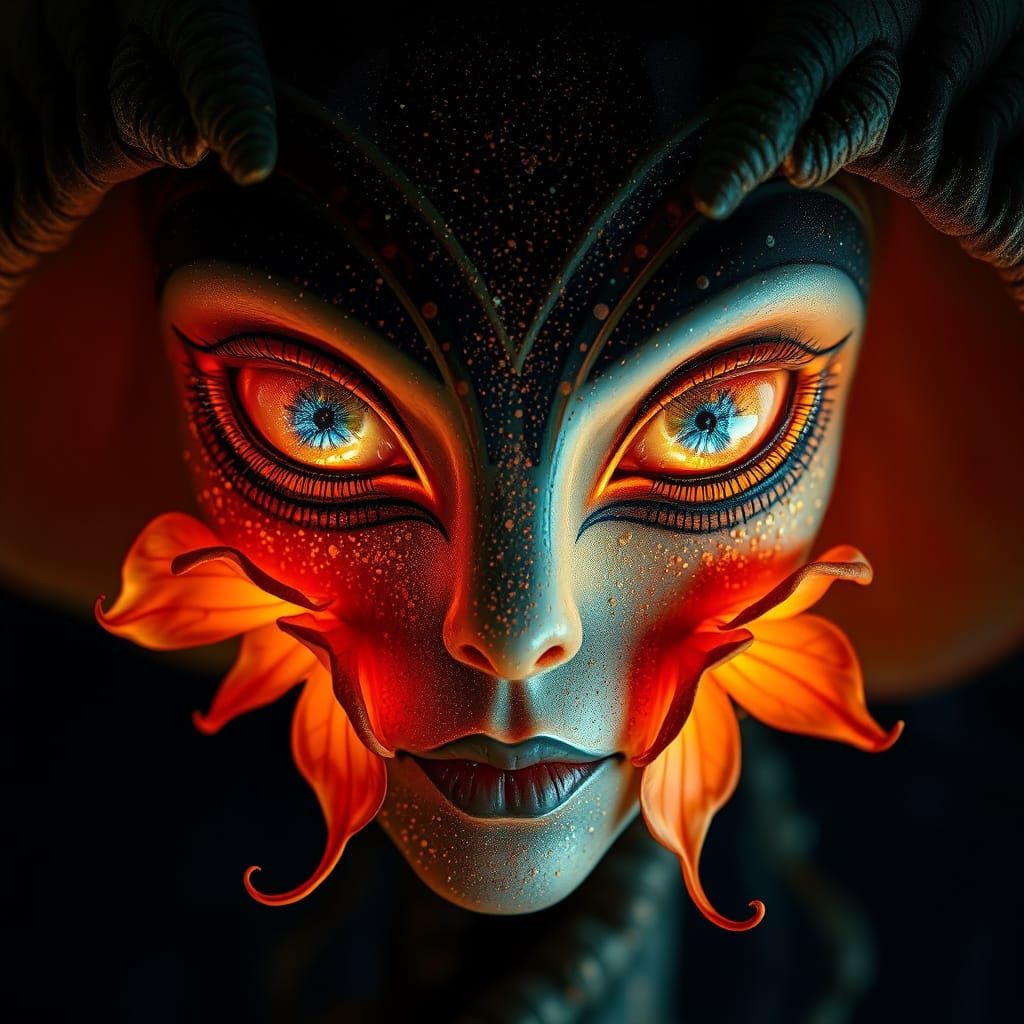 Ethereal Floral Beauty in Cosmic Face Paint