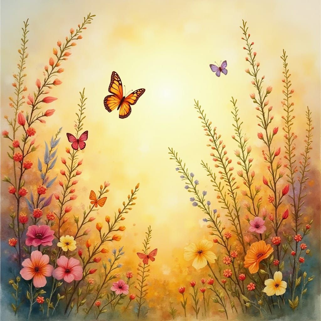 Serene Impressionist Garden Scene in Vibrant Watercolor Styl...