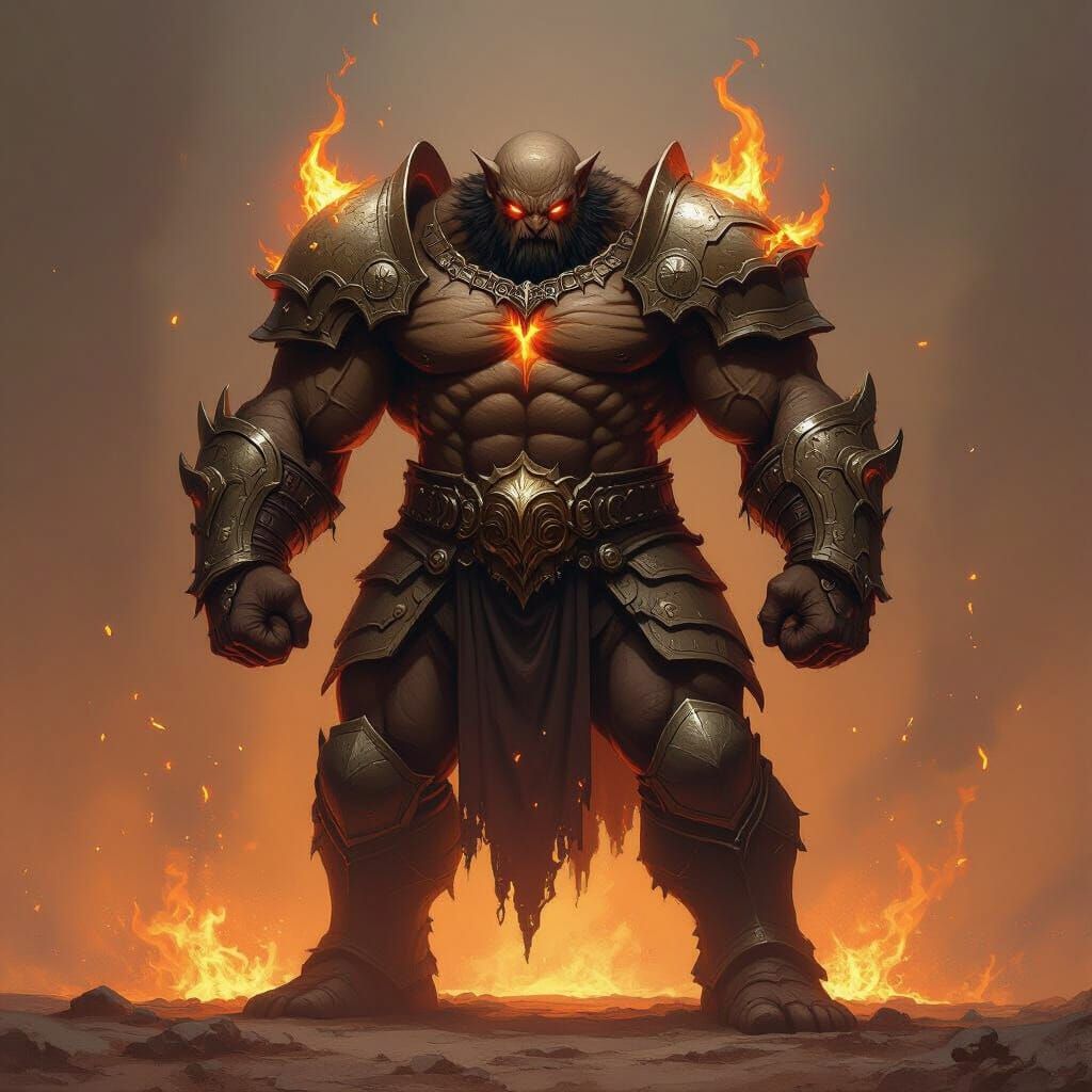 Fiery Armored Monster Warrior in Dark Fantasy Style