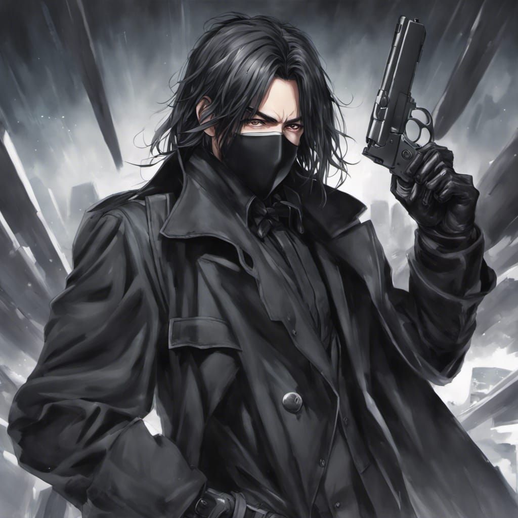 Man in Black Coat: Anime-Style Portrait