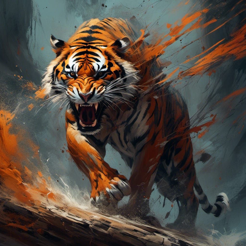 Tiger Breaks Canvas: Detailed Matte Painting