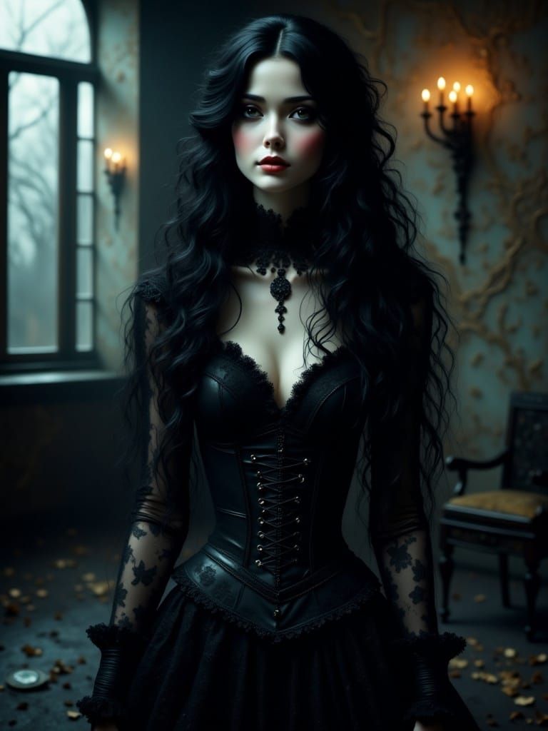 Gothic Vampire in Candlelit Dungeon
