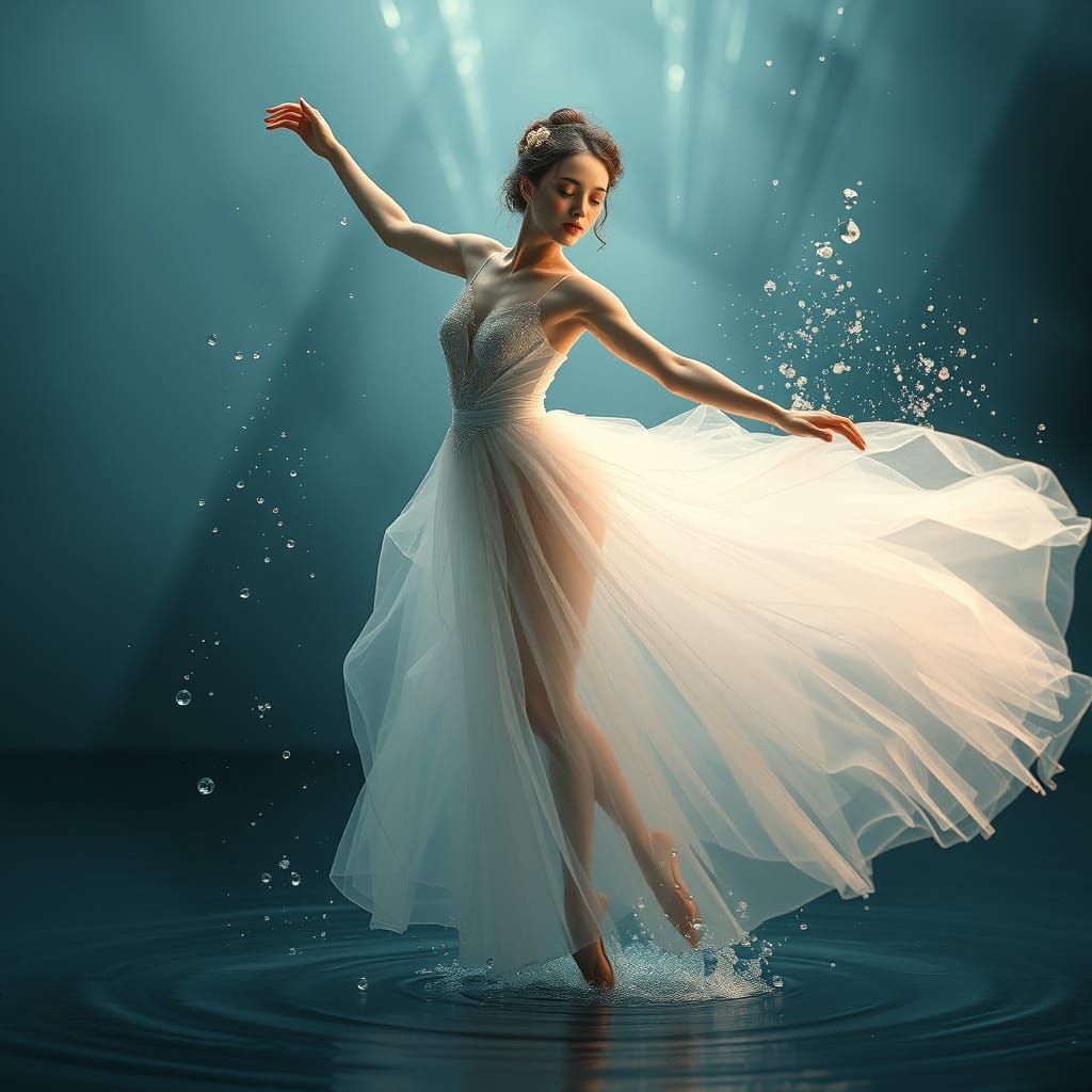 Ballet Dancer in Flowing Water Gown