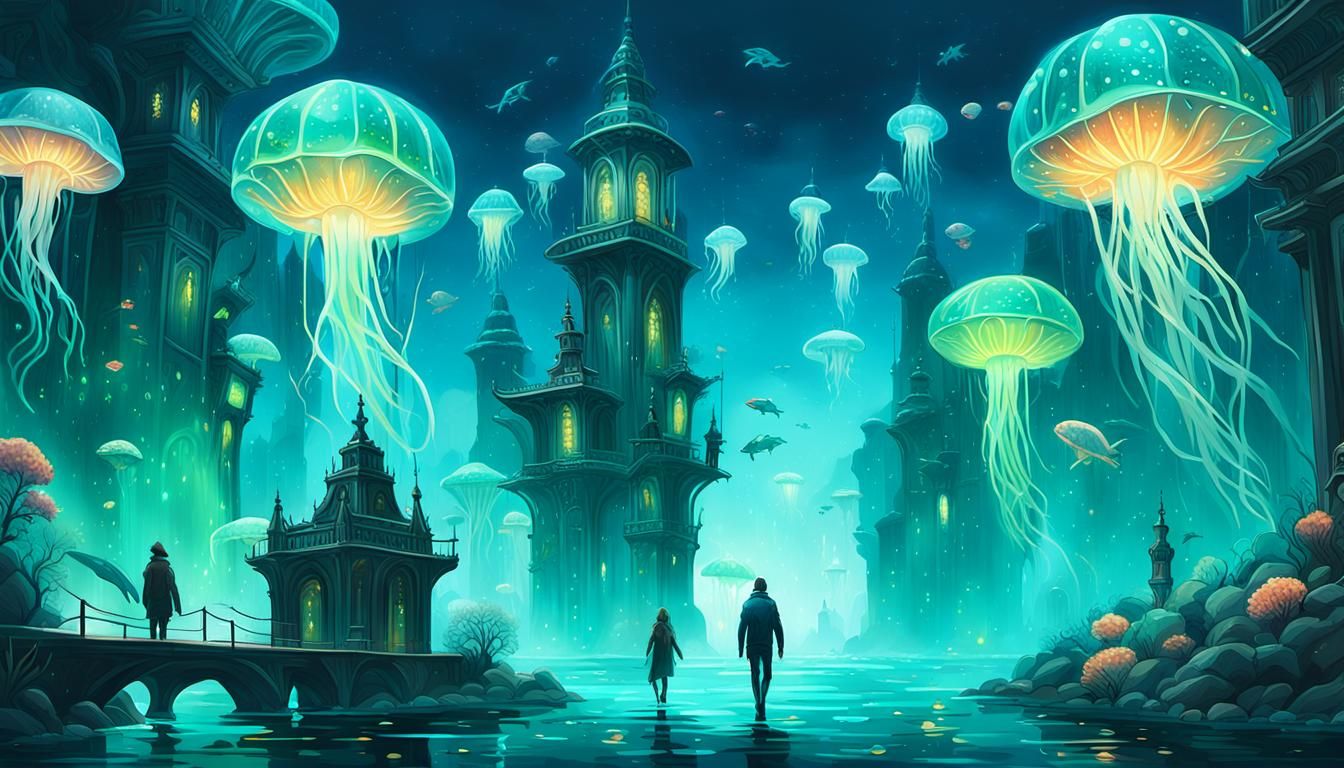 Bioluminescent Underwater City Concept Art