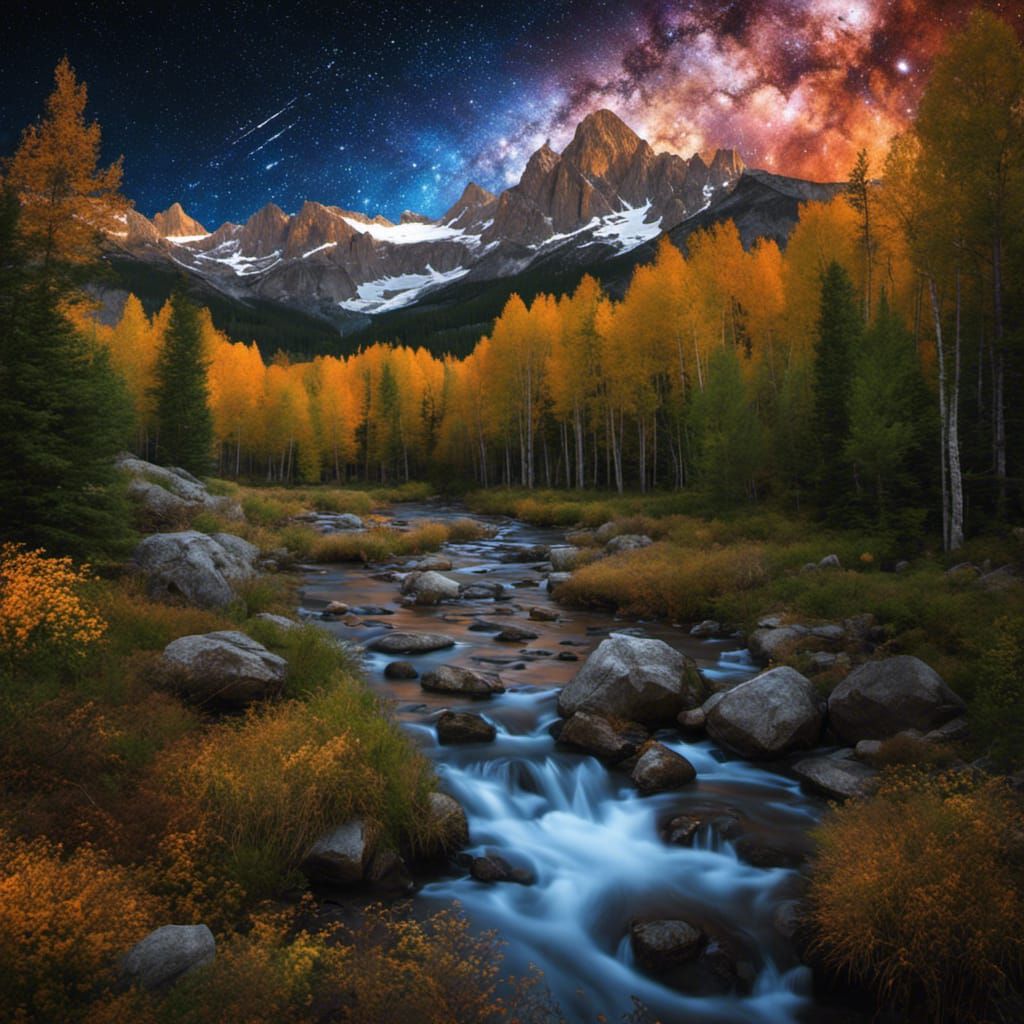 Night Valley River Under Milky Way Sky
