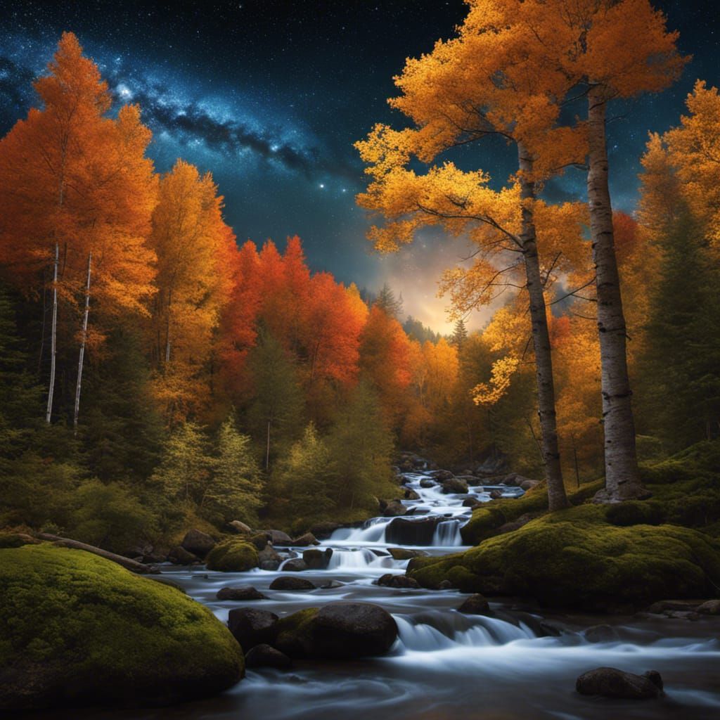 Night Mountain Valley with Milky Way in Photorealistic Style