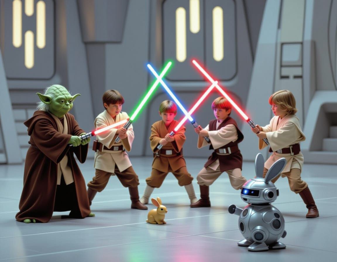 Jedi Younglings Training with Yoda and Rabbit Droid