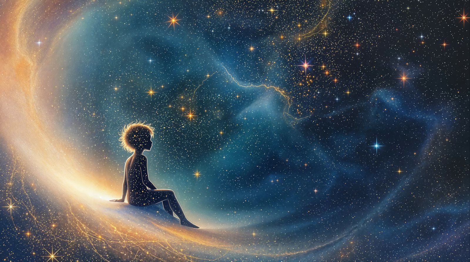 Stardust Child Radiates Ethereal Glow in Cosmic Dreamscape