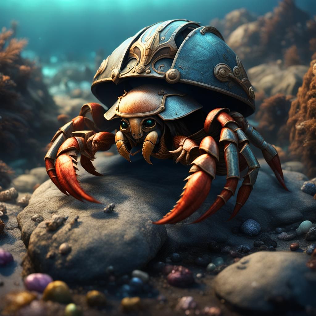 Fantastical Hermit Crab in Knight Helmet