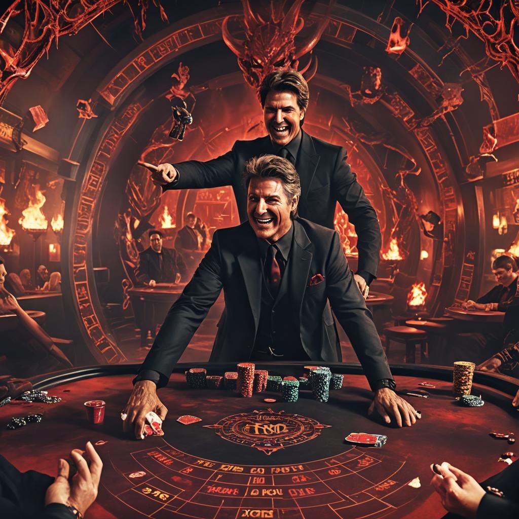 Satanic Dustin Hoffman and Tom Cruise, at black jack table i...