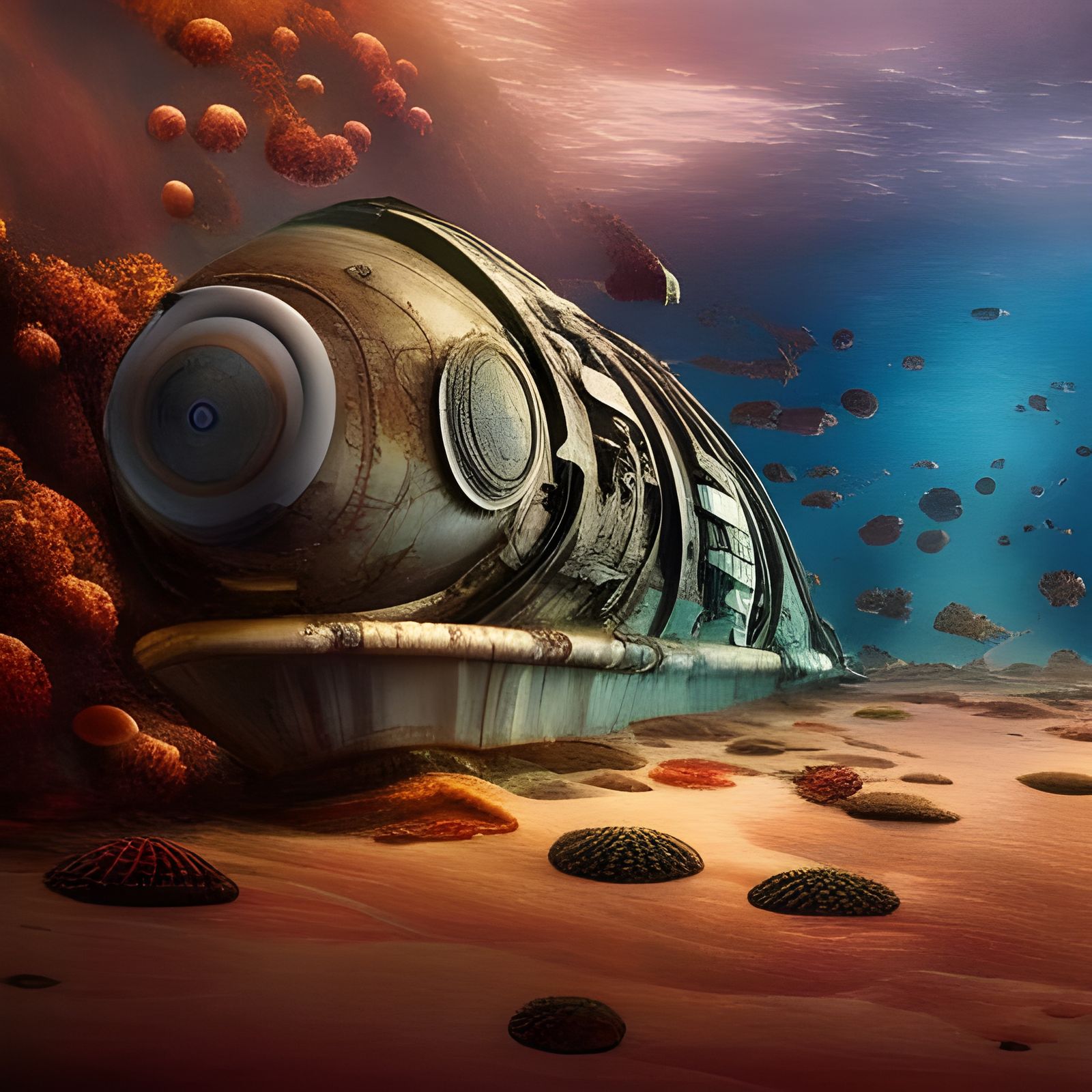 Dramatic Sunken Submarine Digital Matte Painting