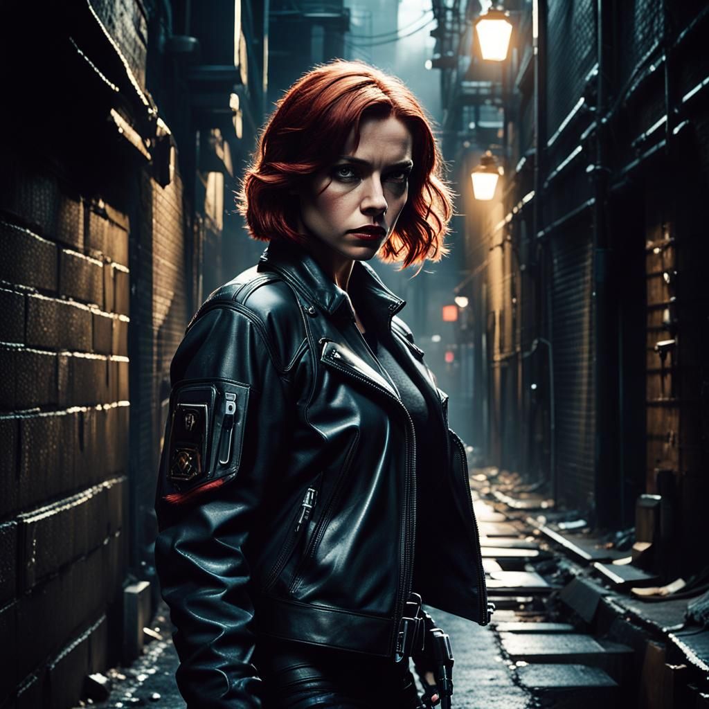Black Widow in Dark Alleyway: Film Noir Style