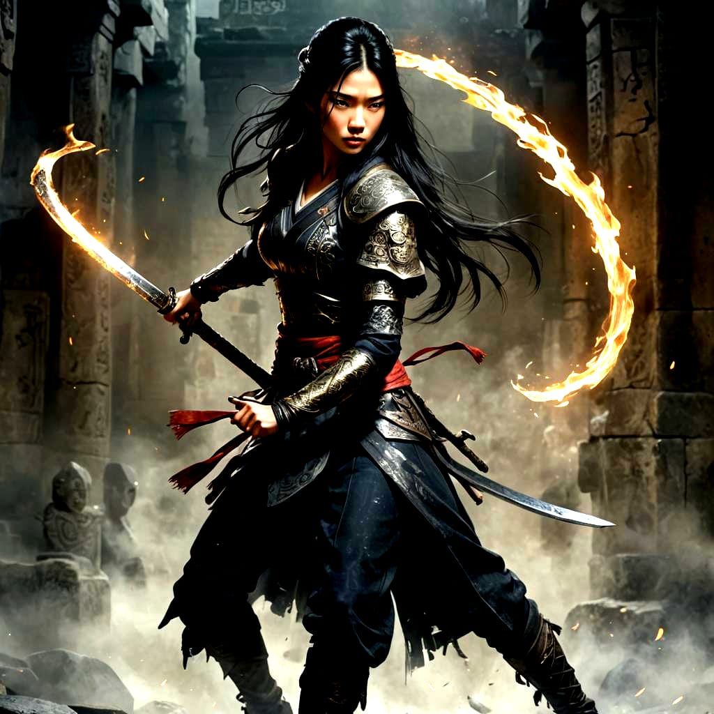 Asian Warrior in Temple Battle