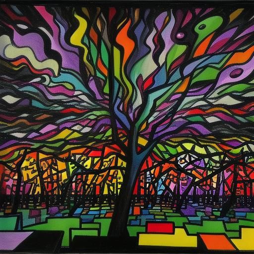 Electric Forest: Dadaism Meets Mondrian in Colored Pencil