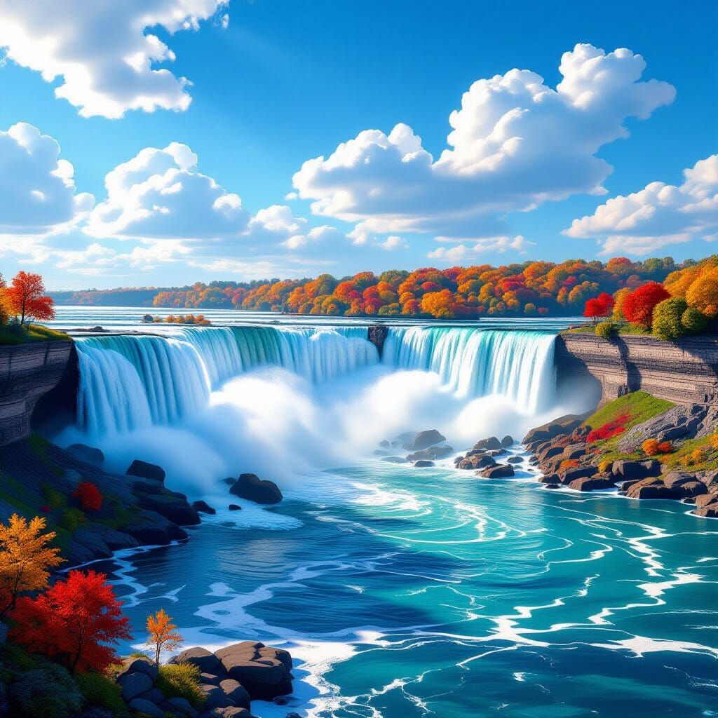 Niagara Falls in Autumn with Volumetric Lighting