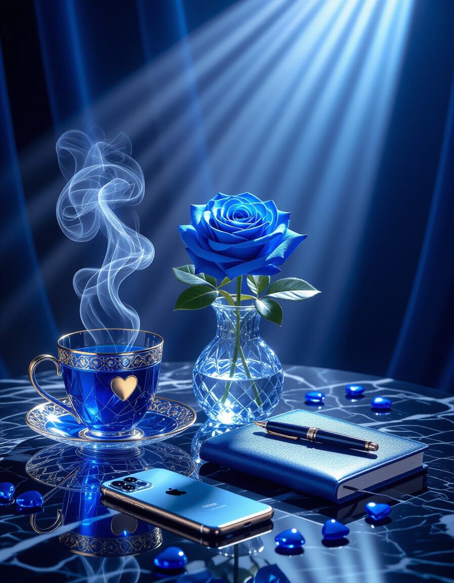 Luxury Sapphire Rose Still Life in Dramatic Lighting