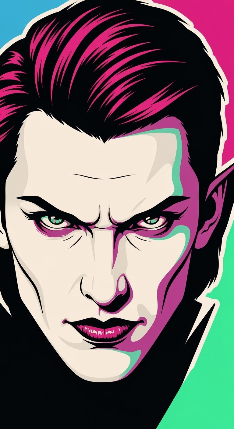 Intense Vampire Portrait in Pop Art Style