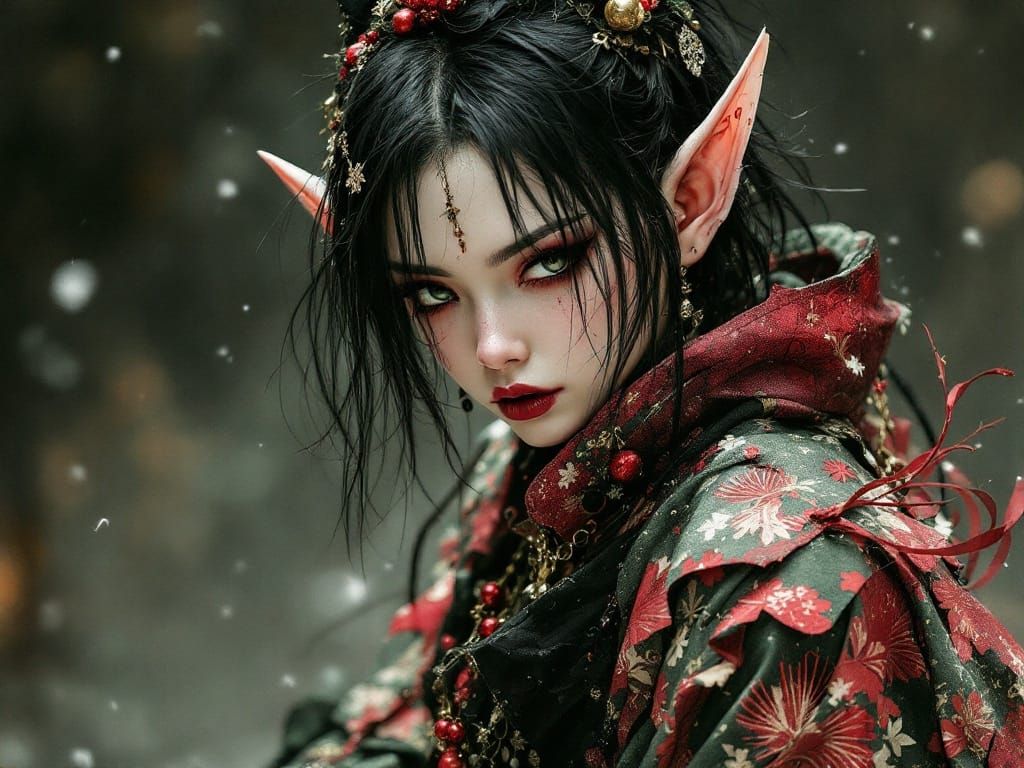 Christmas Elf in Edgy Punk Kimono Art