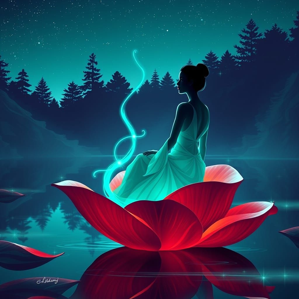 Energy Woman on Anthurium Flower in Plastic Edge Style