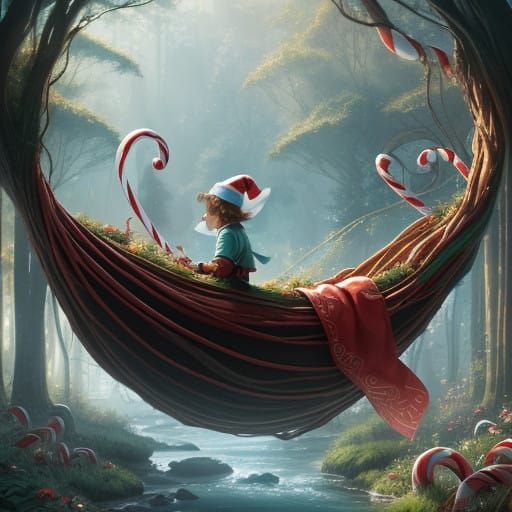 Child Enters Whimsical Chocolate River Landscape in a Dreaml...